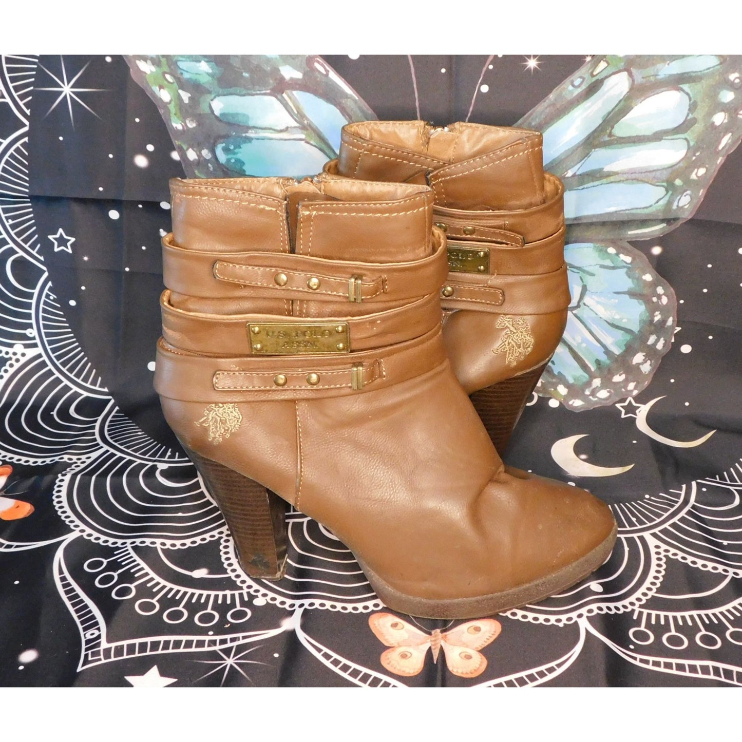 US Polo Assn Brown Heeled Ankle Boots Size Womens 10M