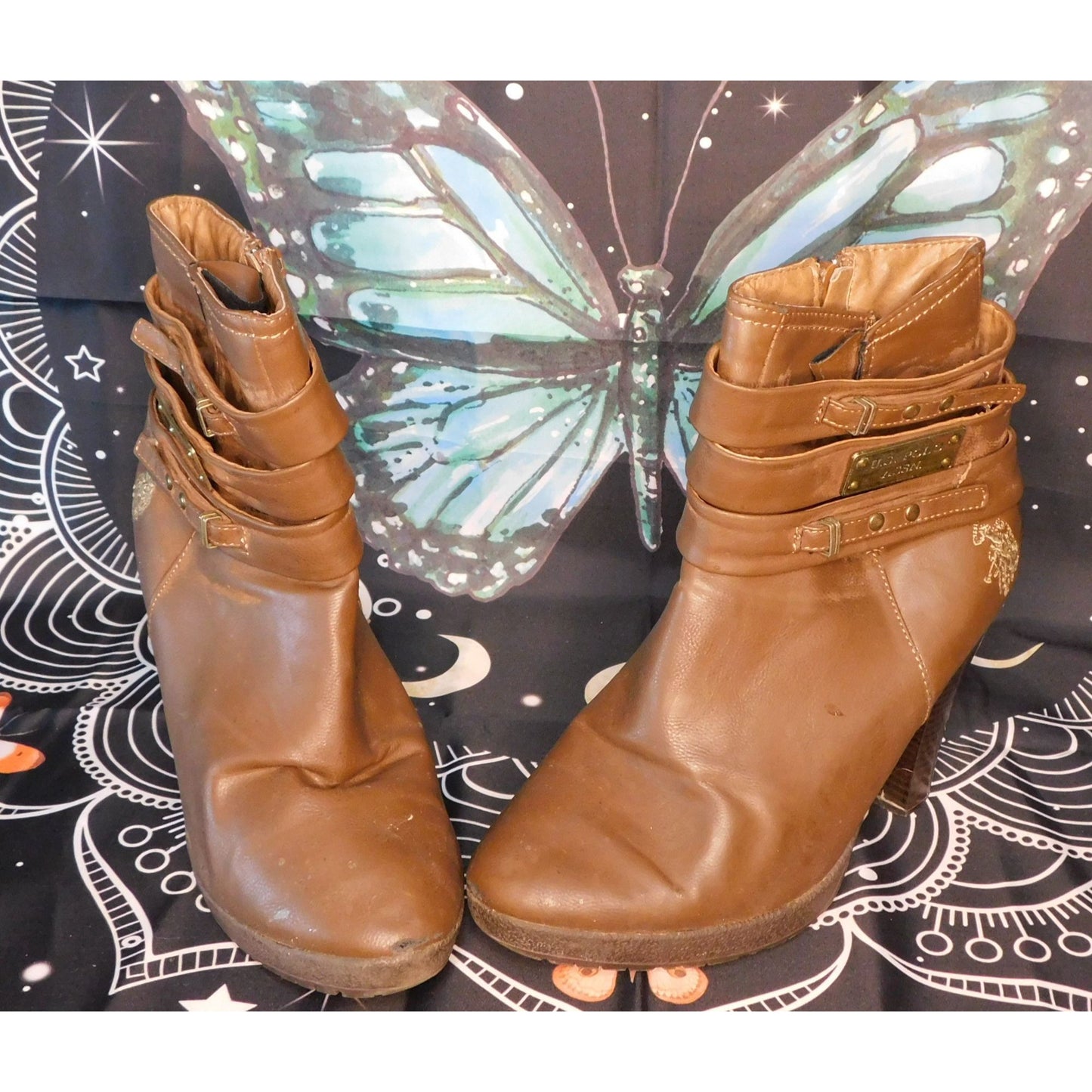 US Polo Assn Brown Heeled Ankle Boots Size Womens 10M