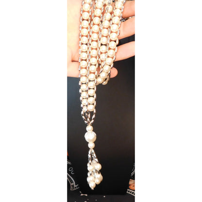 Beaded Faux Pearl Rope And Tassel Necklace