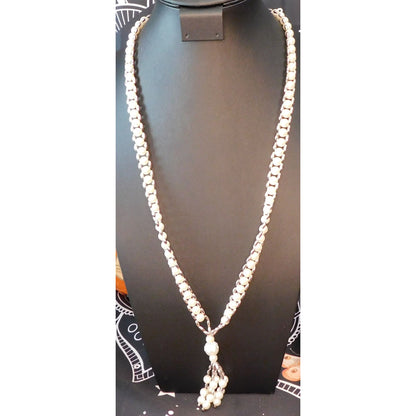 Beaded Faux Pearl Rope And Tassel Necklace