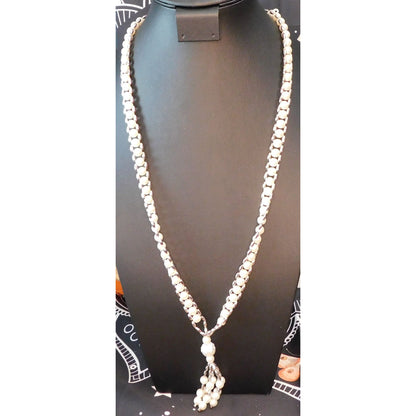 Beaded Faux Pearl Rope And Tassel Necklace