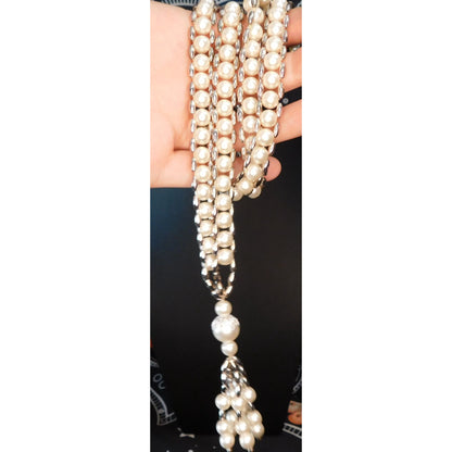 Beaded Faux Pearl Rope And Tassel Necklace