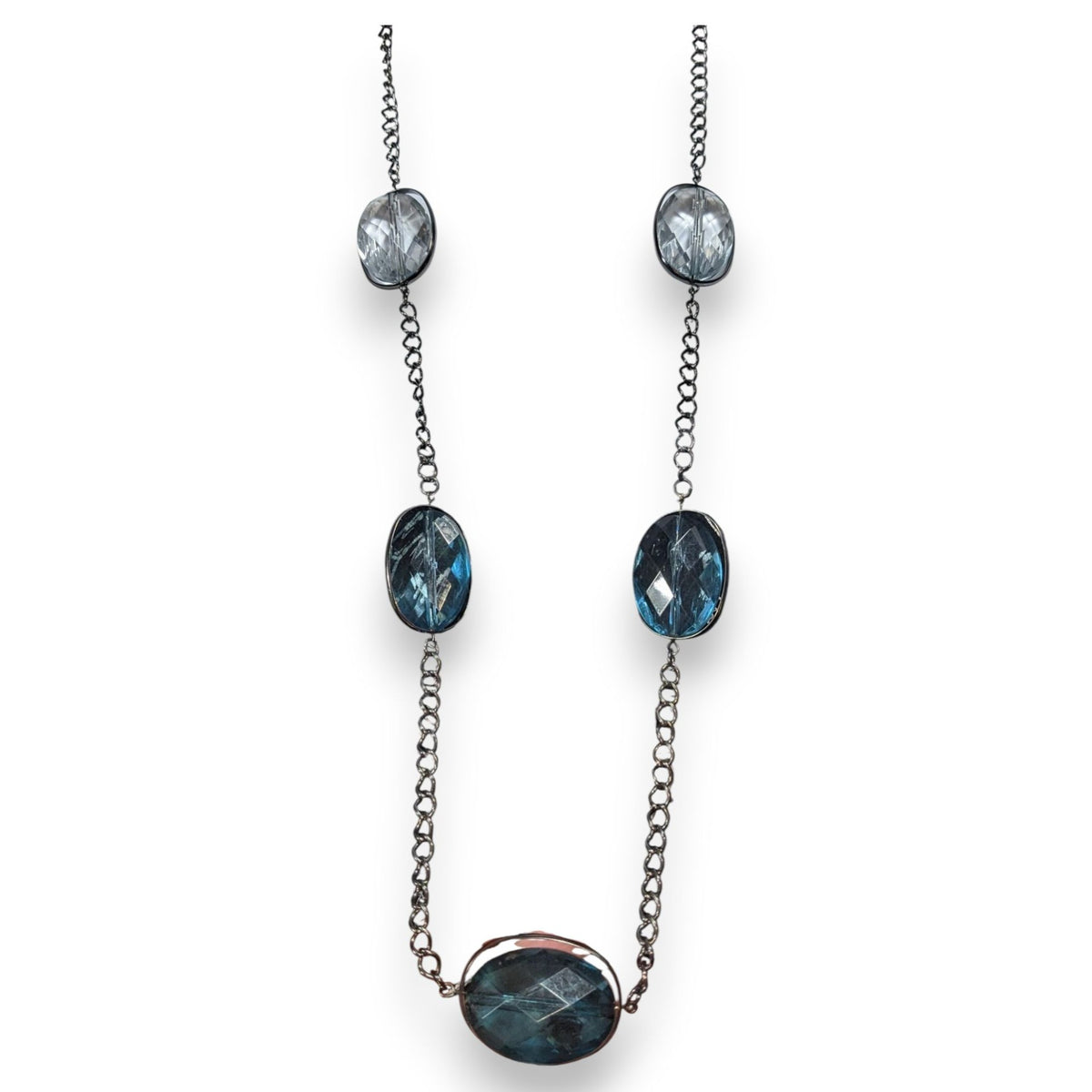 Whimsigoth Glam Acrylic Blue Clear Station Necklace 34 Inch Adjustable