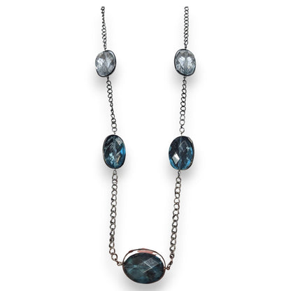 Whimsigoth Glam Acrylic Blue Clear Station Necklace 34 Inch Adjustable
