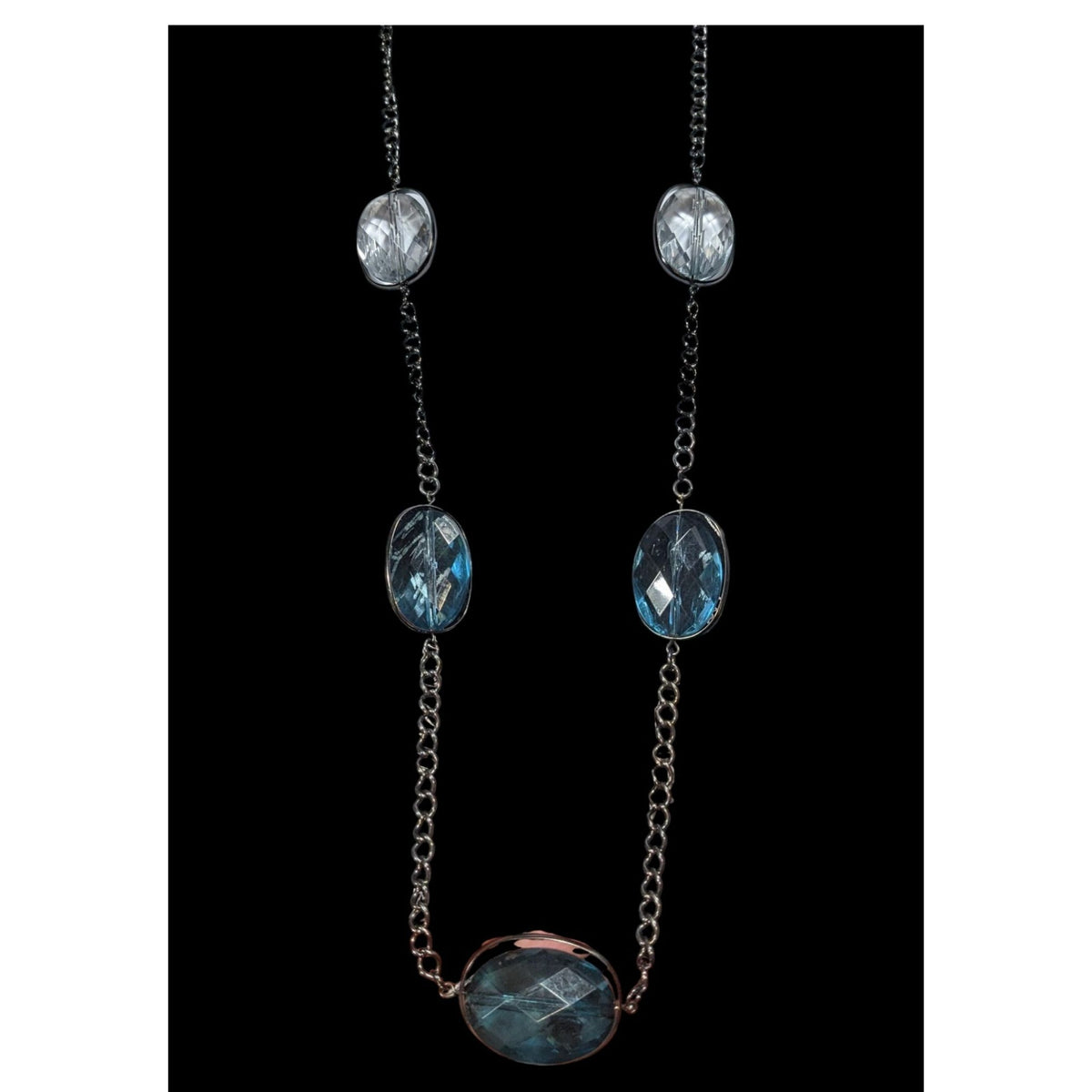 Whimsigoth Glam Acrylic Blue Clear Station Necklace 34 Inch Adjustable