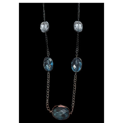 Whimsigoth Glam Acrylic Blue Clear Station Necklace 34 Inch Adjustable