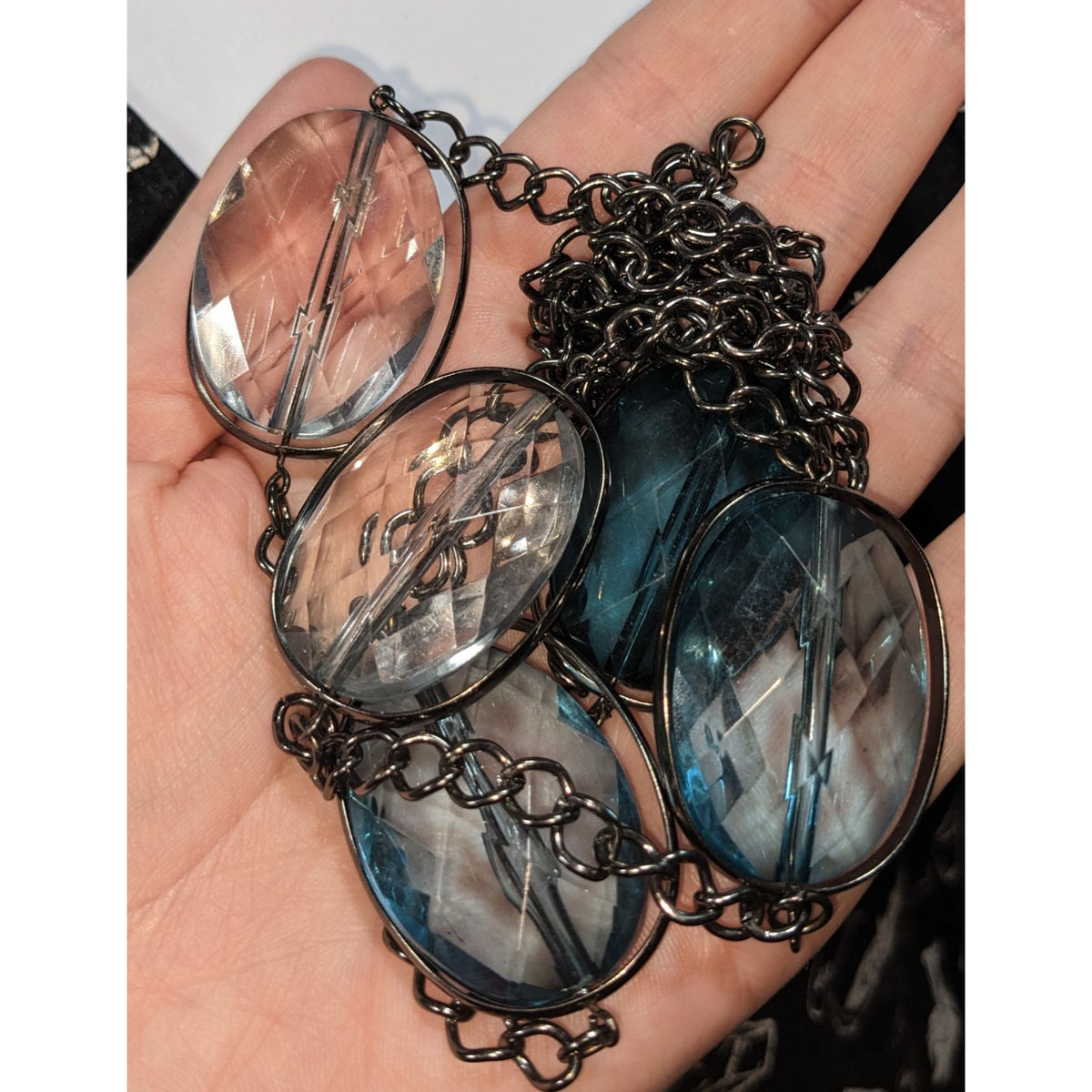 Whimsigoth Glam Acrylic Blue Clear Station Necklace 34 Inch Adjustable