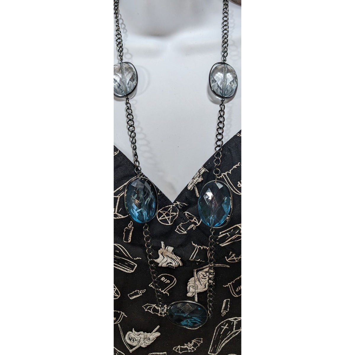 Whimsigoth Glam Acrylic Blue Clear Station Necklace 34 Inch Adjustable