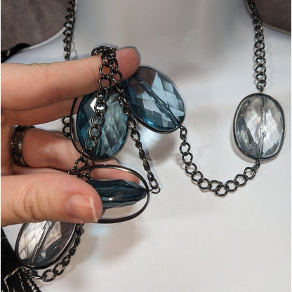 Whimsigoth Glam Acrylic Blue Clear Station Necklace 34 Inch Adjustable