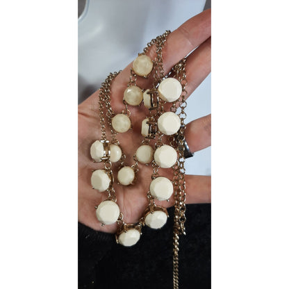 Tiered Gold Chain Necklace With Cream Faceted Gems