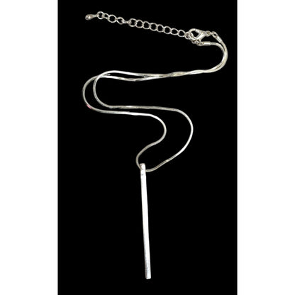 Elegant Modern Bright Silver Tone Pillar Pendant Necklace