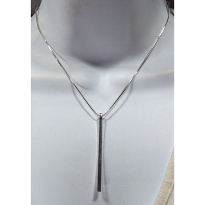 Elegant Modern Bright Silver Tone Pillar Pendant Necklace
