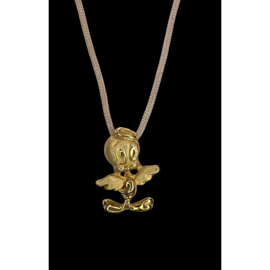 90s Y2K Cartooncore Tweety Bird Angel Gold Tone Pendant Necklace