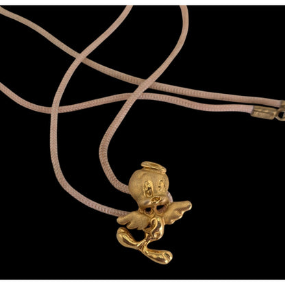 90s Y2K Cartooncore Tweety Bird Angel Gold Tone Pendant Necklace