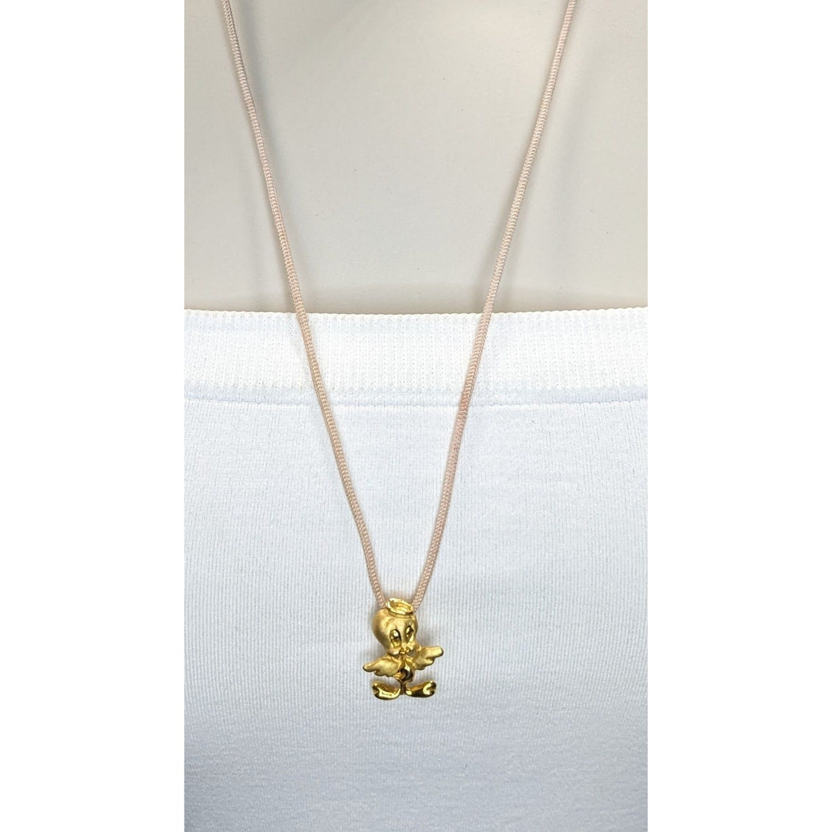 90s Y2K Cartooncore Tweety Bird Angel Gold Tone Pendant Necklace