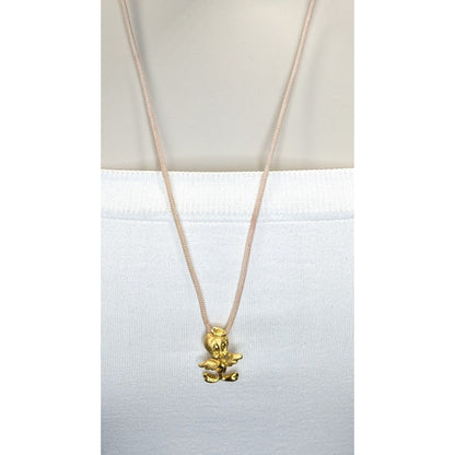 90s Y2K Cartooncore Tweety Bird Angel Gold Tone Pendant Necklace