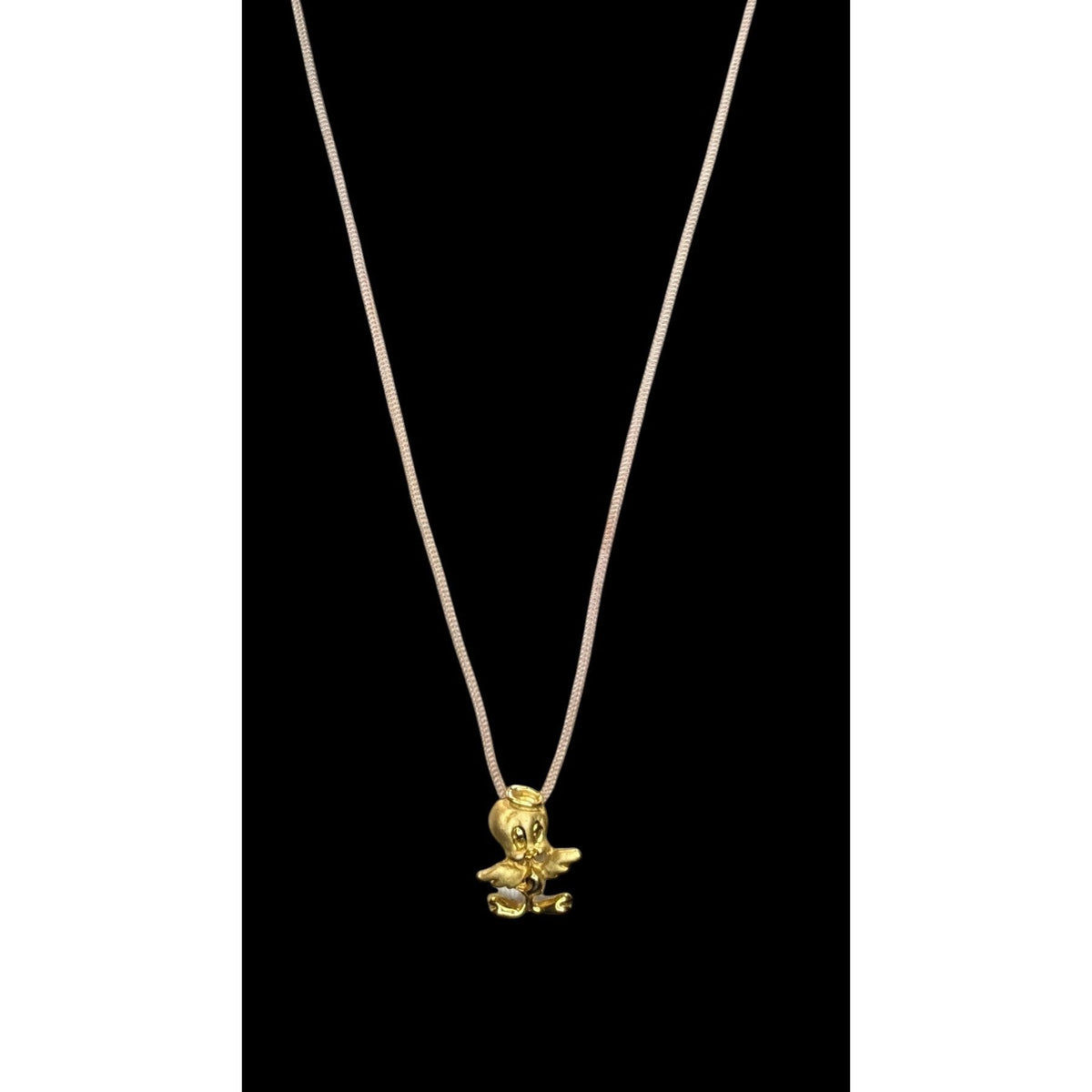 90s Y2K Cartooncore Tweety Bird Angel Gold Tone Pendant Necklace