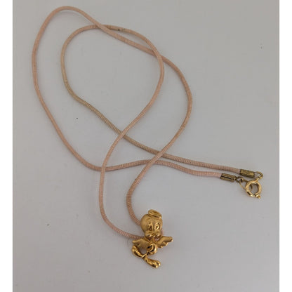 90s Y2K Cartooncore Tweety Bird Angel Gold Tone Pendant Necklace