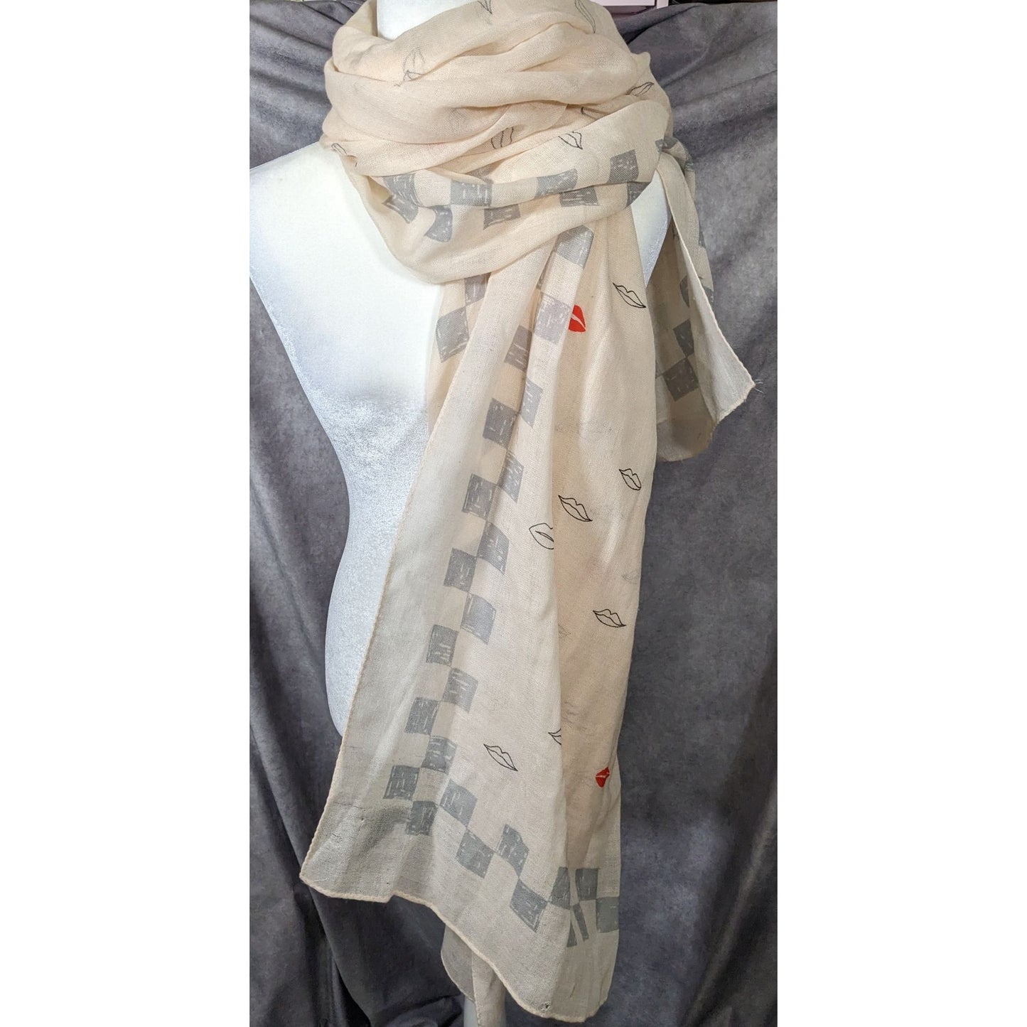 Rag & Bone Checkerboard Lip Print Shawl/Scarf