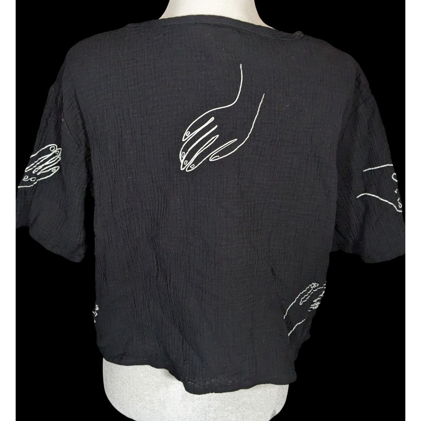 Millie & Lou Black Cropped Tee With White Hand Print