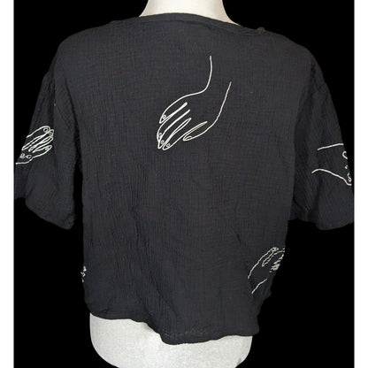 Millie & Lou Black Cropped Tee With White Hand Print