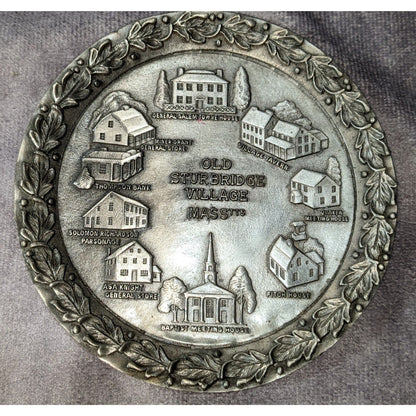Vintage Colonial Americana Pewter Tone Silver Old Sturbridge Village Plate 4 Inch