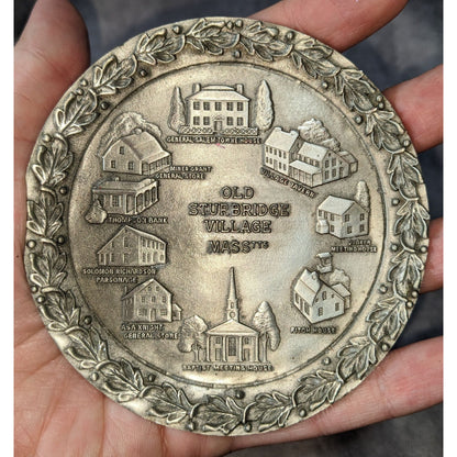 Vintage Colonial Americana Pewter Tone Silver Old Sturbridge Village Plate 4 Inch