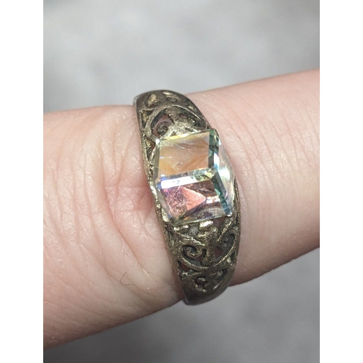 Vintage Sterling Cubic Art Glass Signed Ring Size 7 3/4