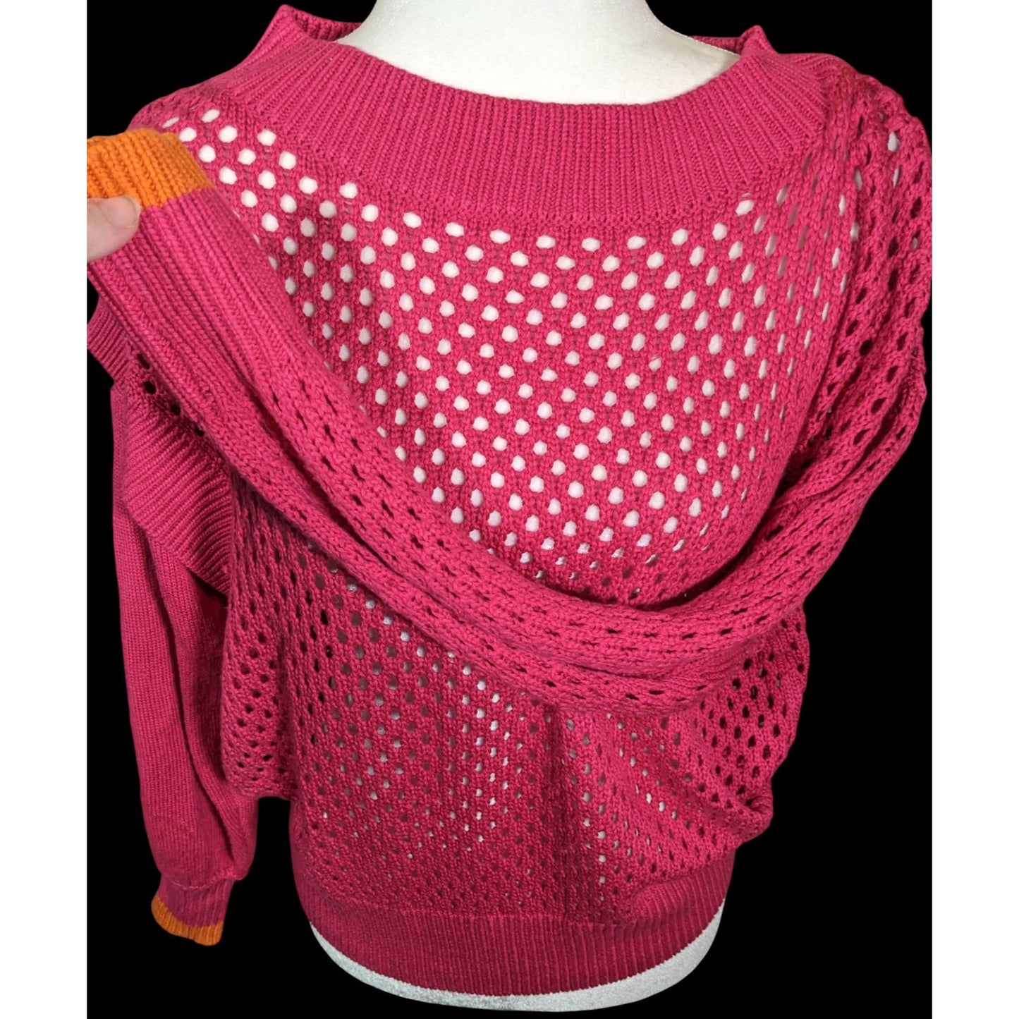 Velez Artisan Pink Asymmetrical Sweater With Orange Cuffs