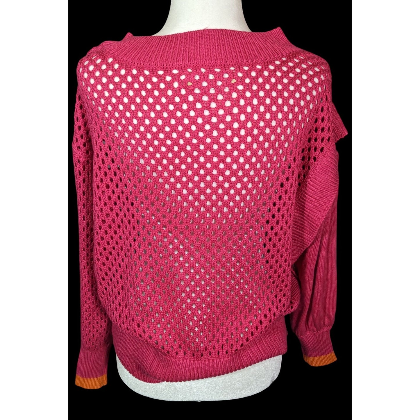 Velez Artisan Pink Asymmetrical Sweater With Orange Cuffs