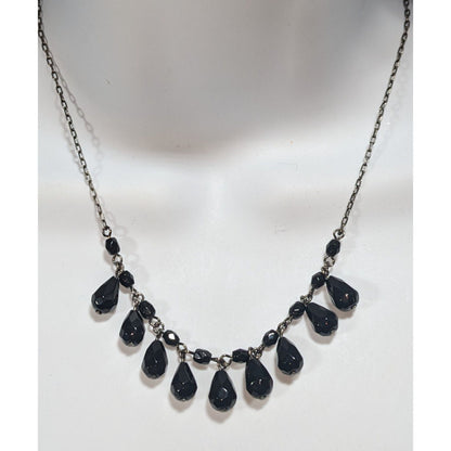 Gothic Glam Glass Black Teardrop Fringe Necklace 15 Inch