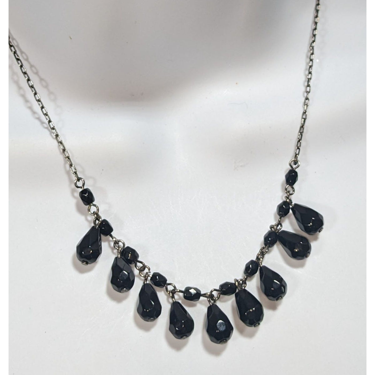 Gothic Glam Glass Black Teardrop Fringe Necklace 15 Inch