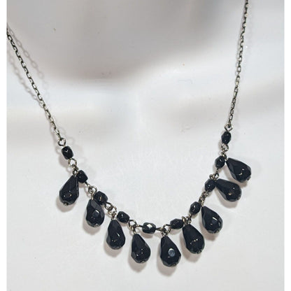Gothic Glam Glass Black Teardrop Fringe Necklace 15 Inch