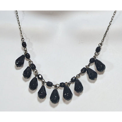 Gothic Glam Glass Black Teardrop Fringe Necklace 15 Inch