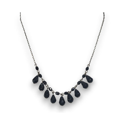 Gothic Glam Glass Black Teardrop Fringe Necklace 15 Inch