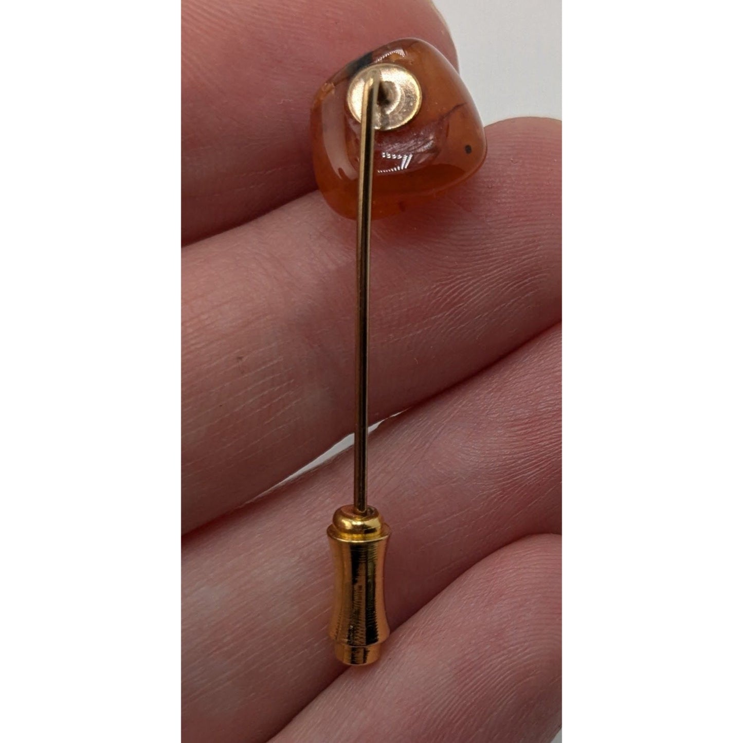 Vintage Carnelian Stone Stick Pin Gold Tone Hat Lapel Scarf Pin