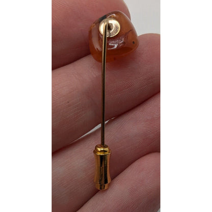 Vintage Carnelian Stone Stick Pin Gold Tone Hat Lapel Scarf Pin