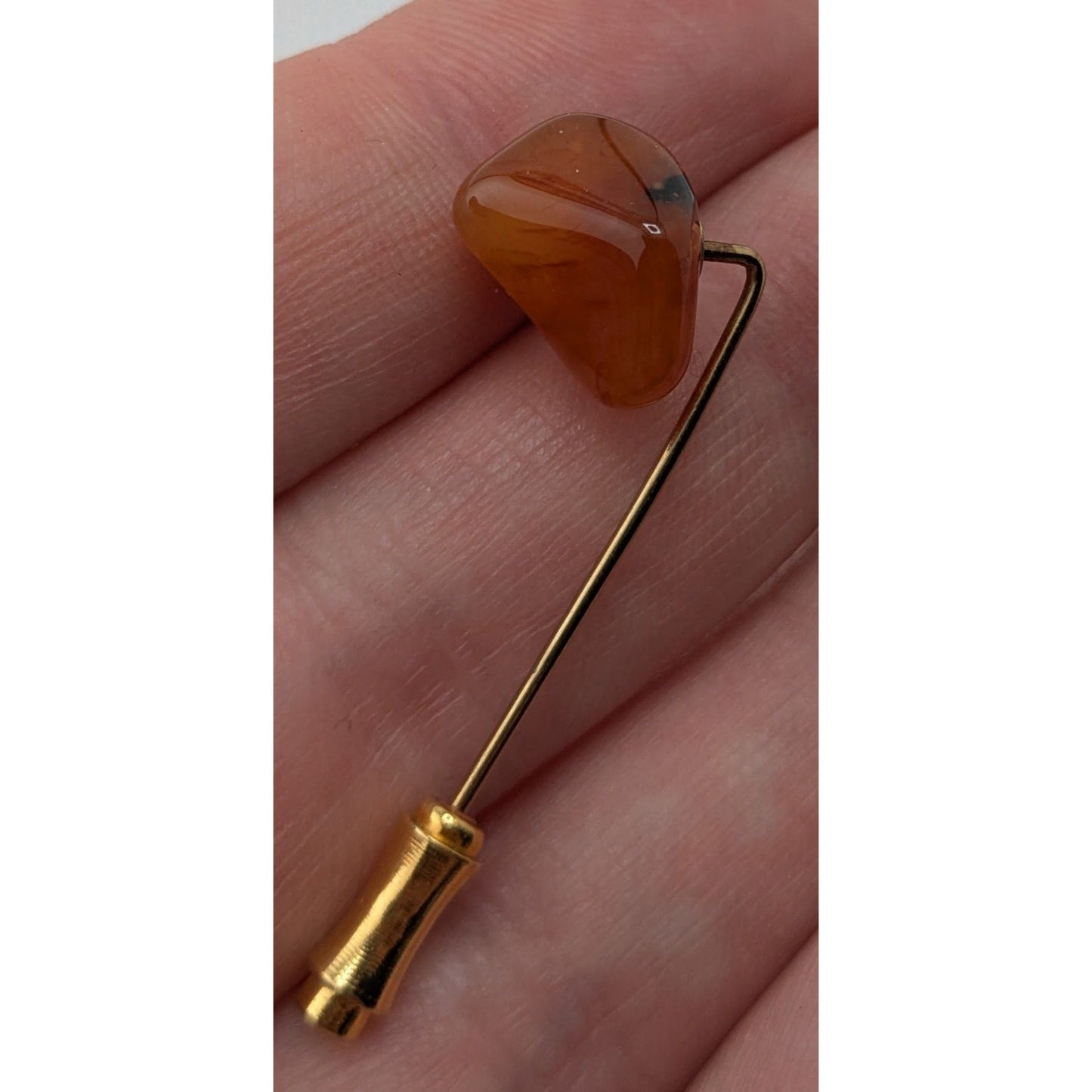 Vintage Carnelian Stone Stick Pin Gold Tone Hat Lapel Scarf Pin