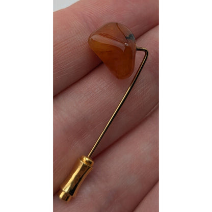 Vintage Carnelian Stone Stick Pin Gold Tone Hat Lapel Scarf Pin