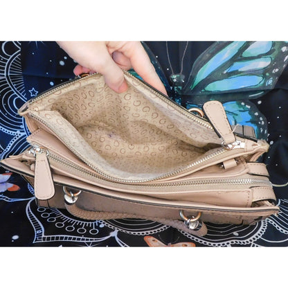 Guess Pink Beige Monogram Handbag With Braided Handles