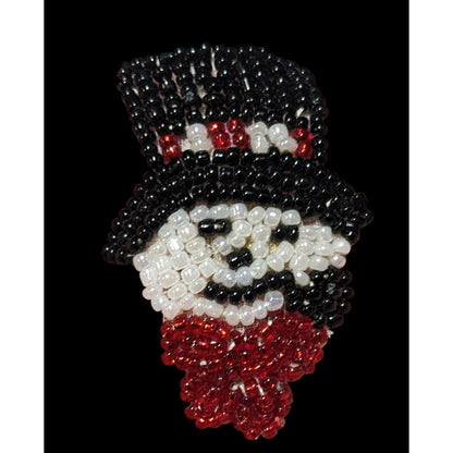 Vintage Handmade Glass Beaded Snowman Lapel Pin