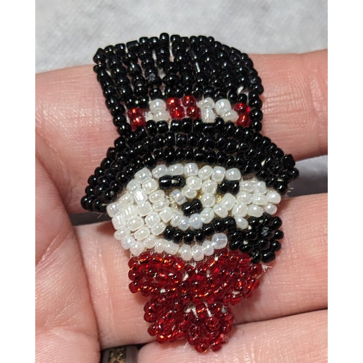 Vintage Handmade Glass Beaded Snowman Lapel Pin