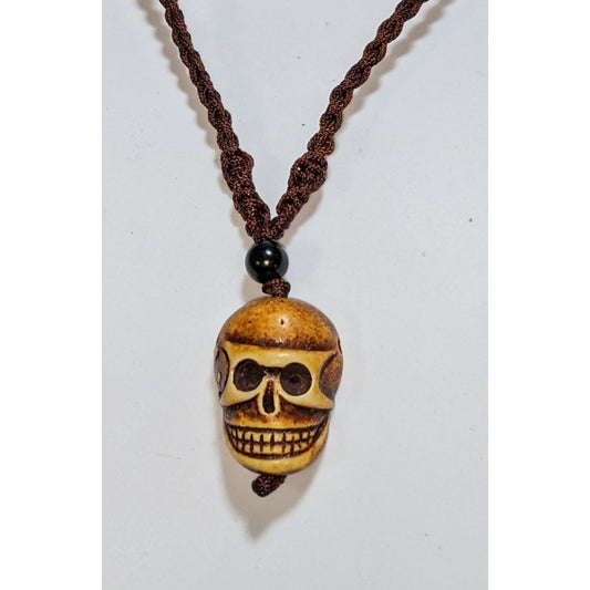 Handmade Skull Pendant Necklace Braided Cord Tribal Style Boho Design