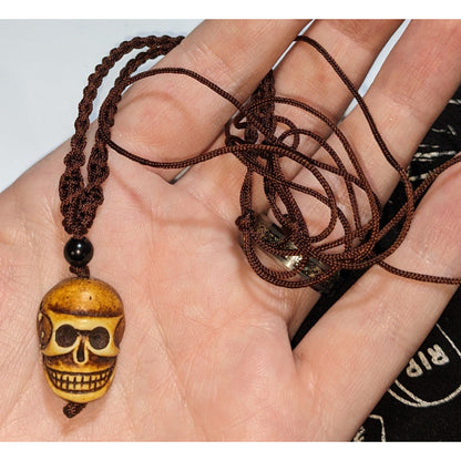 Handmade Skull Pendant Necklace Braided Cord Tribal Style Boho Design