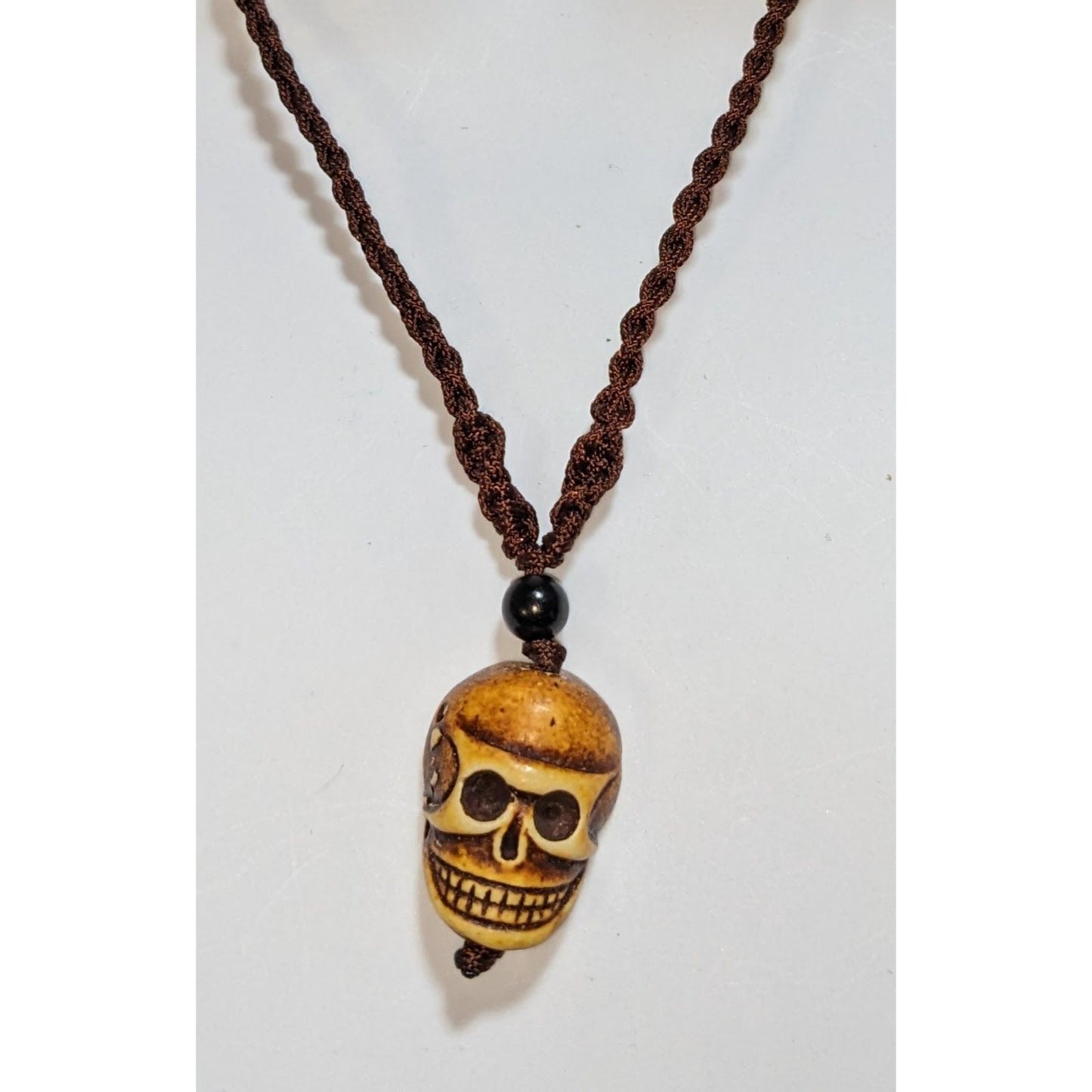 Handmade Skull Pendant Necklace Braided Cord Tribal Style Boho Design