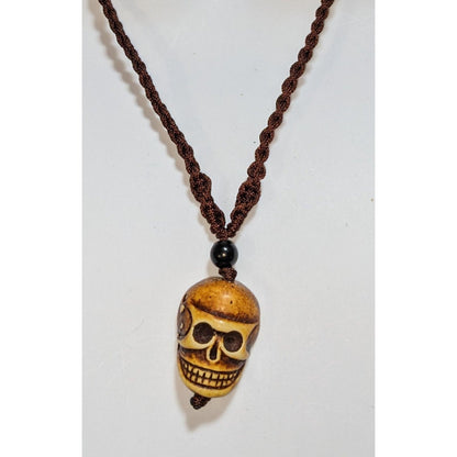 Handmade Skull Pendant Necklace Braided Cord Tribal Style Boho Design