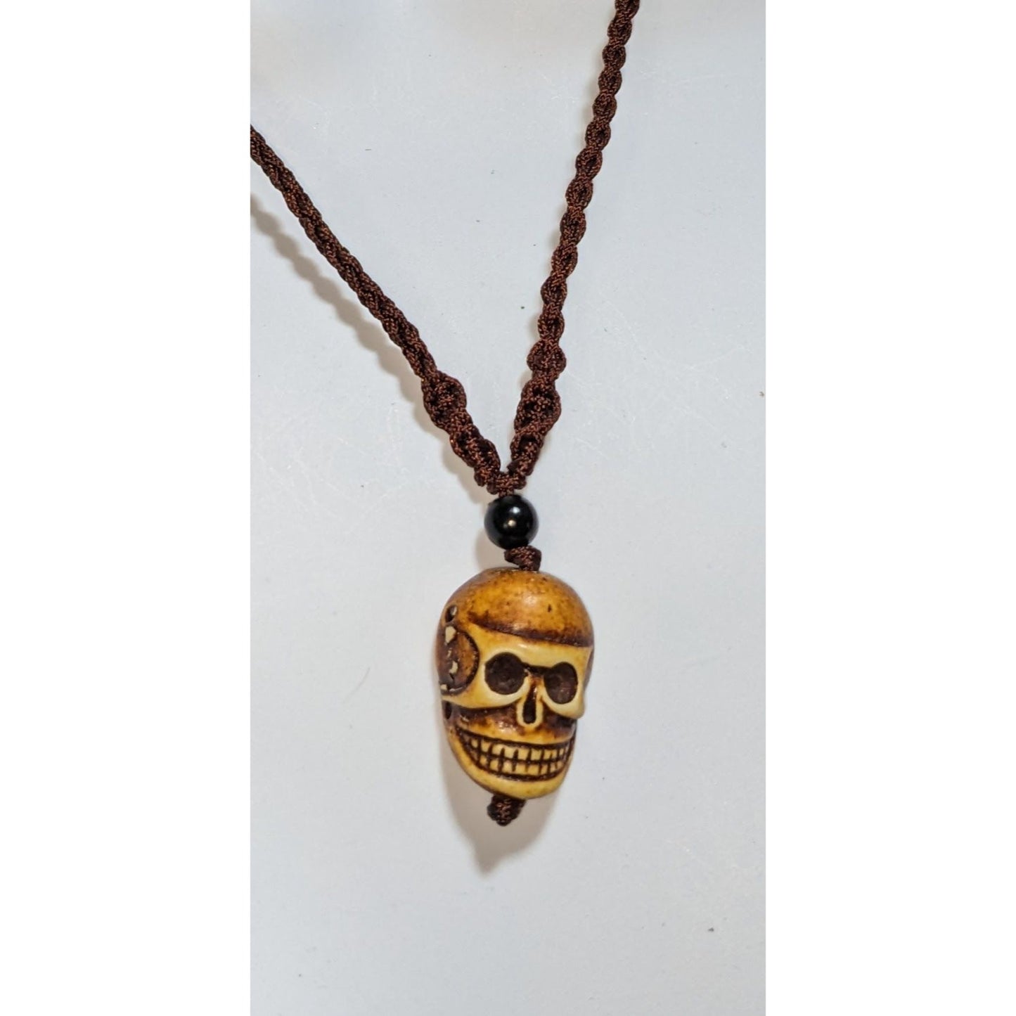 Handmade Skull Pendant Necklace Braided Cord Tribal Style Boho Design
