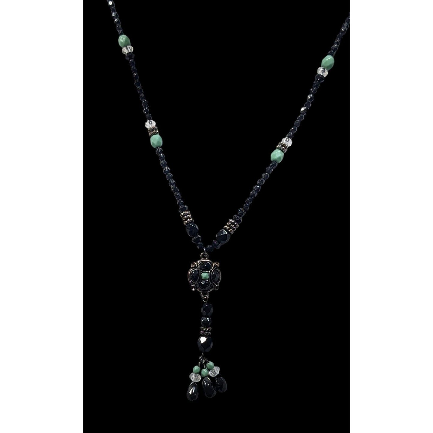 Liz Claiborne Bohemian Black And Blue Beaded Necklace
