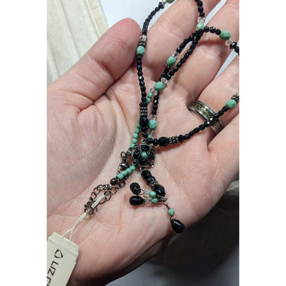 Liz Claiborne Bohemian Black And Blue Beaded Necklace