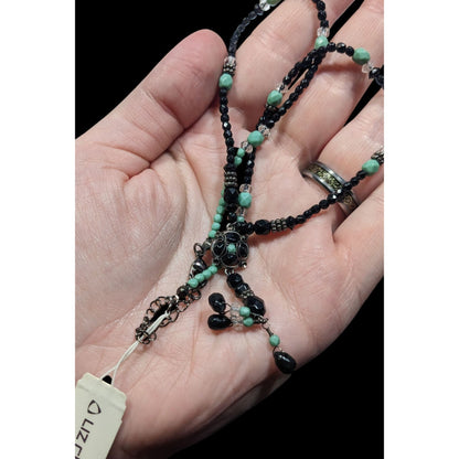 Liz Claiborne Bohemian Black And Blue Beaded Necklace